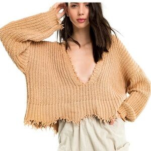 Wildfox Palmetto Desert Sand Cotton Oversized Sweater Size XS